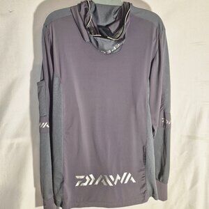 DAIWA weatherproof long jacket w/ zippered hoodie, gray & Green in size XL